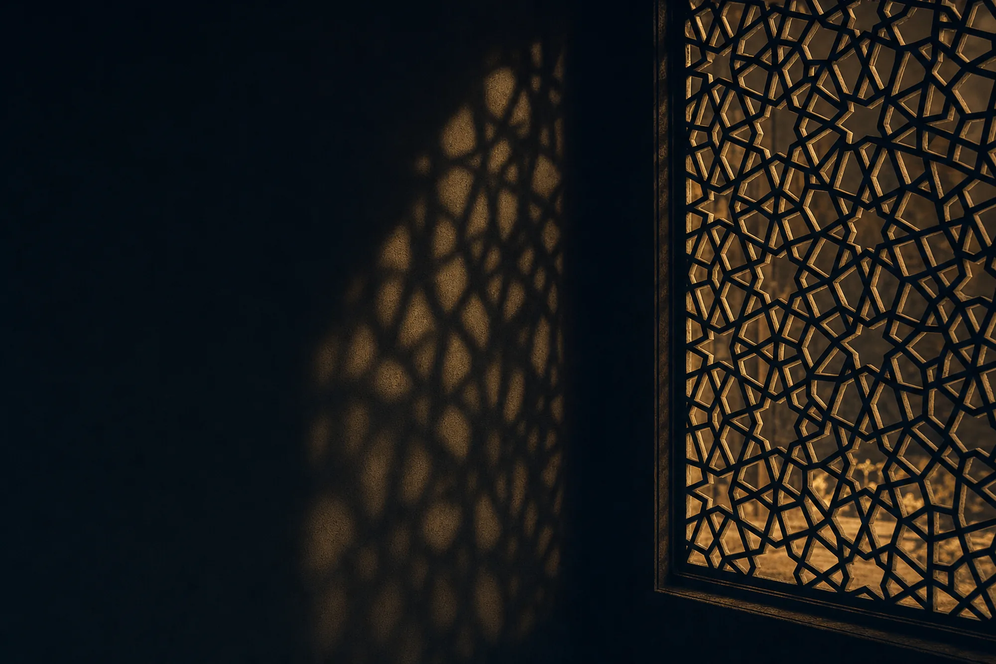 Patterned light cast on a wall through a pierced screen