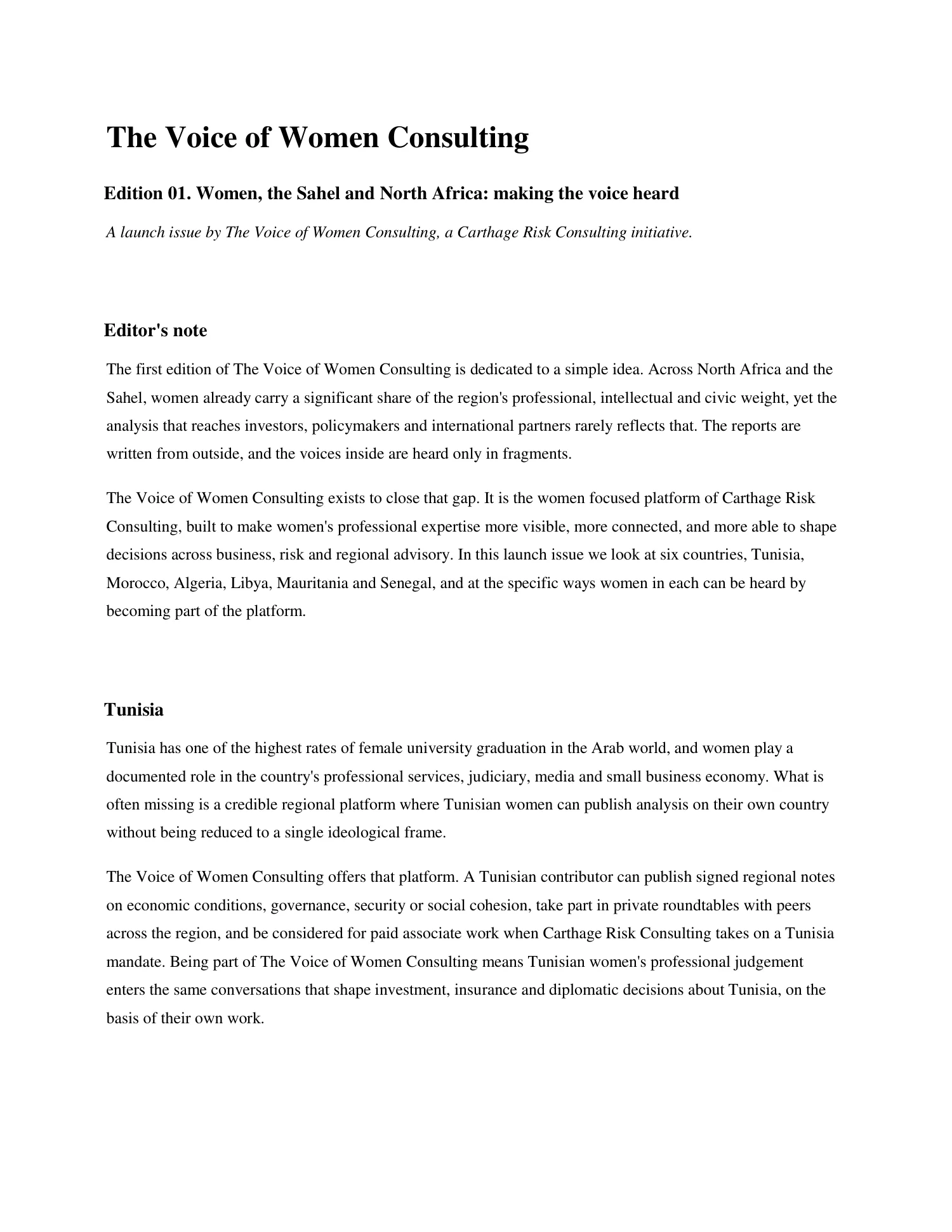 The Voice of Women Consulting, page 1 of 3